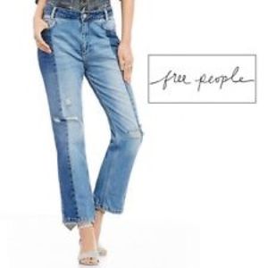 Free People Colorblock Patchwork Crop Jeans Sz 28